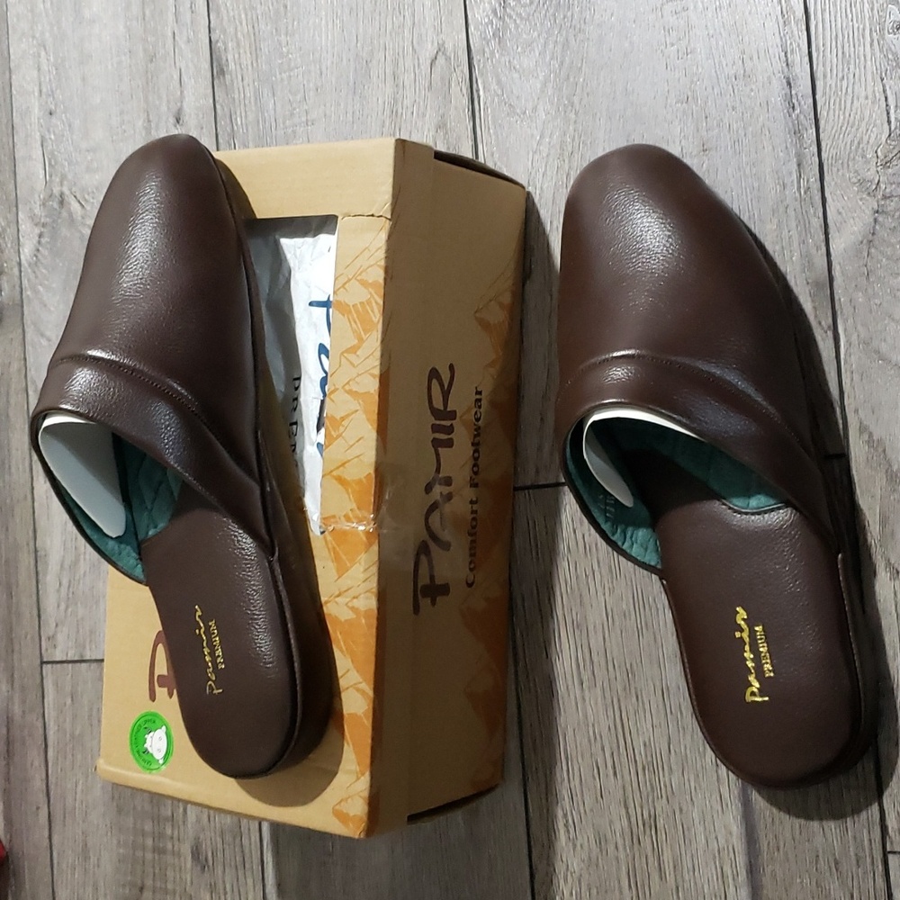 PAMIR Men's Genuine Leather Scuff Slippers w/ Memory Foam Insole sz 11W